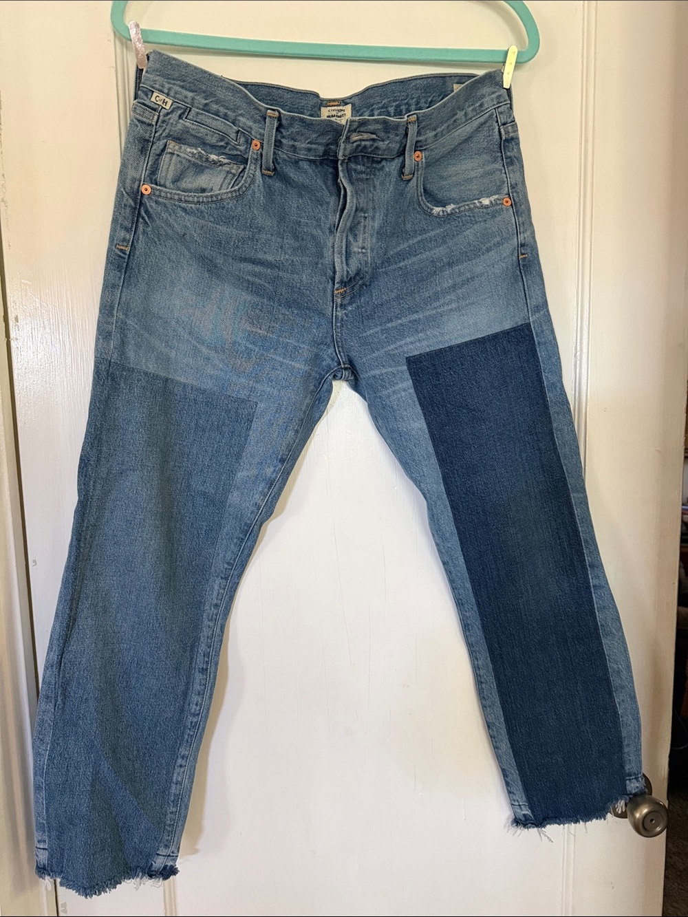 Citizens Of Humanity Two-Tone Patchwork Ankle Jeans - Blue
